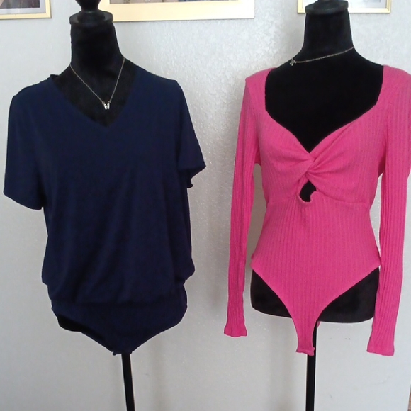 Preloved Felina Navy Blue Body Suit and Wild Fable Sexy Hot Pink Bodysuit. - Picture 1 of 7